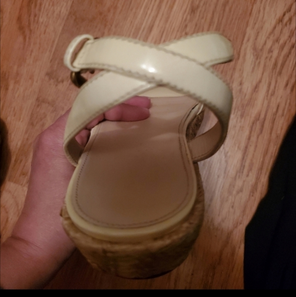 Prada Off White Ankle Strap Low Wedge Sandals - Picture 5 of 7